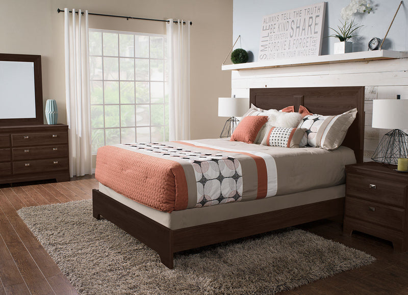 Yorkdale 6pc Bedroom Set with Panel Bed, Dresser, Mirror & Nightstand, Brown - Queen Size