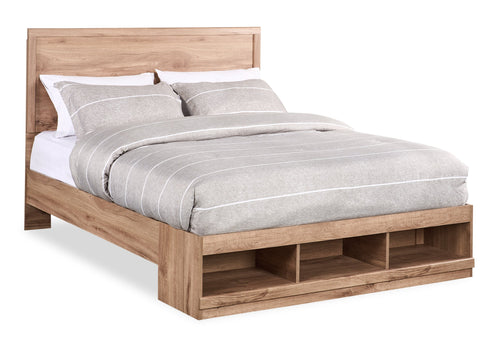 Oakley Platform Bed with Headboard & Storage Frame, Made in Canada, Natural - Queen Size 