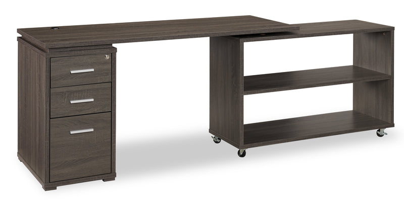 Oliver 60\" Folding Corner Office Desk with Storage & USB Ports - Grey