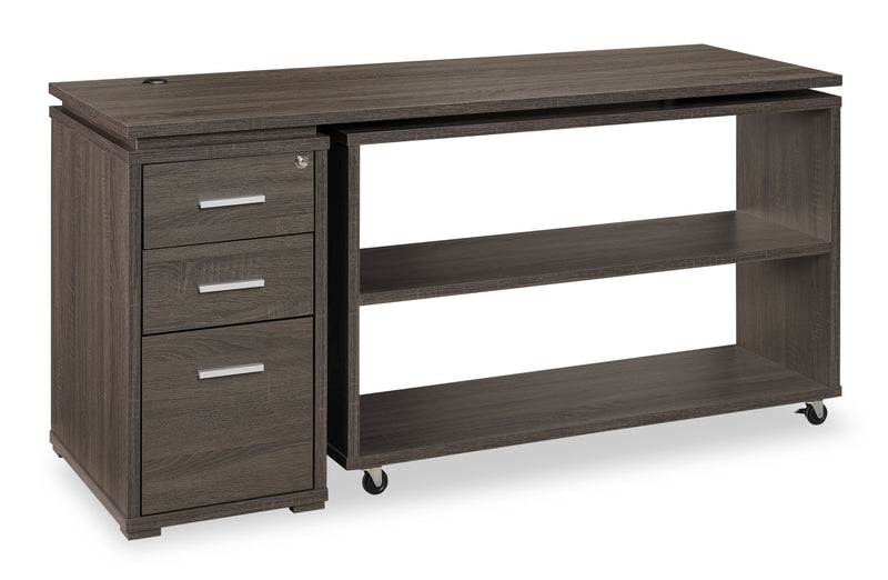 Oliver 60\" Folding Corner Office Desk with Storage & USB Ports - Grey