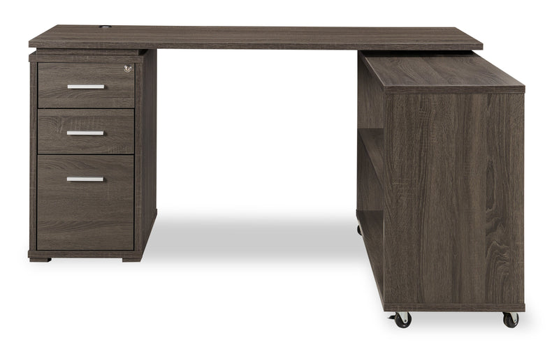 Oliver 60\" Folding Corner Office Desk with Storage & USB Ports - Grey