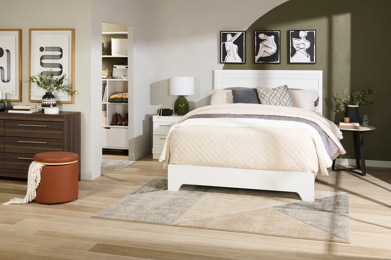 Olivia Panel Bed with Headboard & Frame, Made in Canada, White - Queen Size