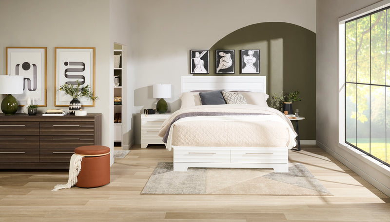 Olivia Platform Storage Bed with Headboard & Frame, Made in Canada, White - Queen Size