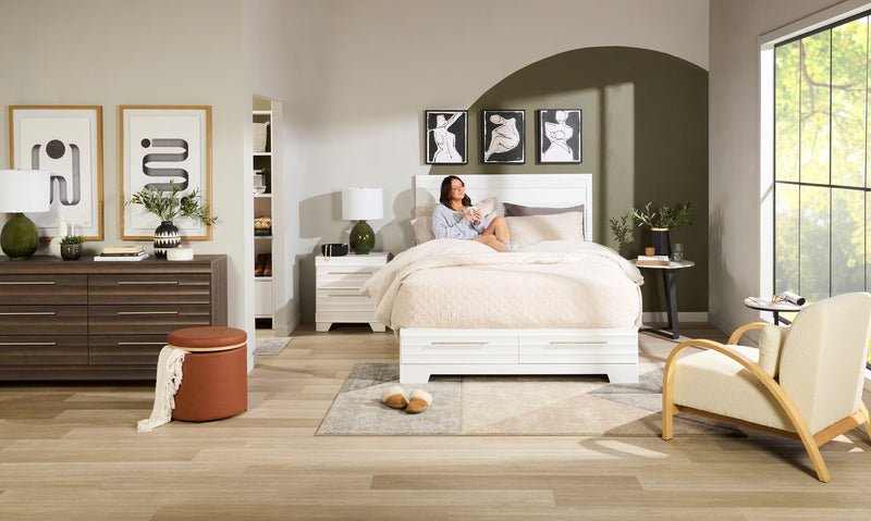 Olivia Platform Storage Bed with Headboard & Frame, Made in Canada, White - Queen Size