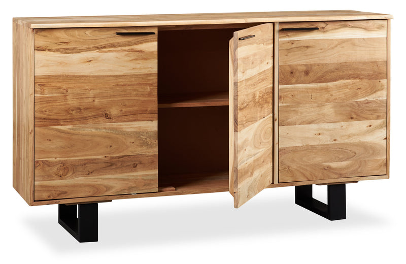 Oskar Dining Server with Storage, 60\"W,  Acacia Wood & Metal - Natural & Black