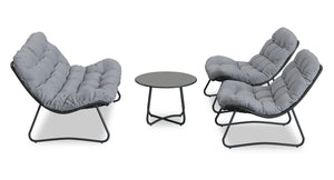 Oslo 4-Piece Outdoor Patio Conversation Set with Loveseat, 2 Lounger Chairs & Coffee Table - Resin Wicker & Metal, UV & Weather Resistant - Grey