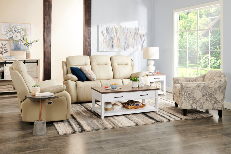 Kort & Co. Logan 23.25\" Traditional Coffee Table with Storage and Shelf - White and Walnut Oak 