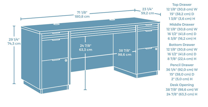 Palo Alto 71.18\" Commercial Grade Credenza Office Desk with 6-Drawers - Mahogany