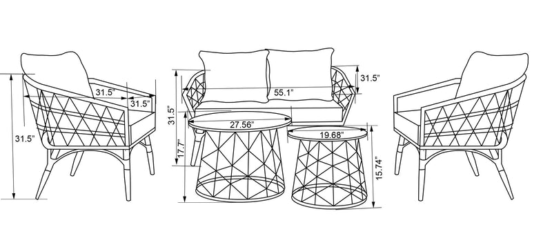 Kort & Co. Panama 5-Piece Outdoor Patio Set with Loveseat, 2 Chairs & Large & Small Tables - Hand-Woven Resin Wicker, UV & Weather Resistant - Natrual/Green