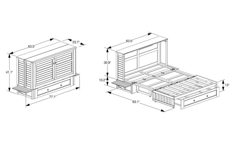 Parker Cabinet Bed with Memory Foam Mattress, Seafoam - Queen Size