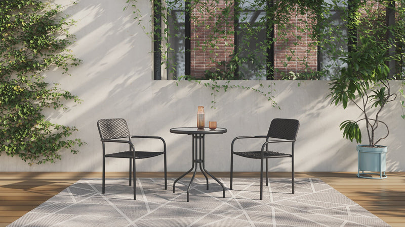 Paris 3-Piece Outdoor Patio Bistro Set with 2 Chairs and Glass Top Table - Hand-Woven Resin Wicker, UV & Weather Resistant  - Black
