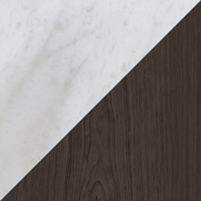 Paradox 16\" Modern Chairside Table with Shelf - White Marble Top with Brushed Platinum Frame