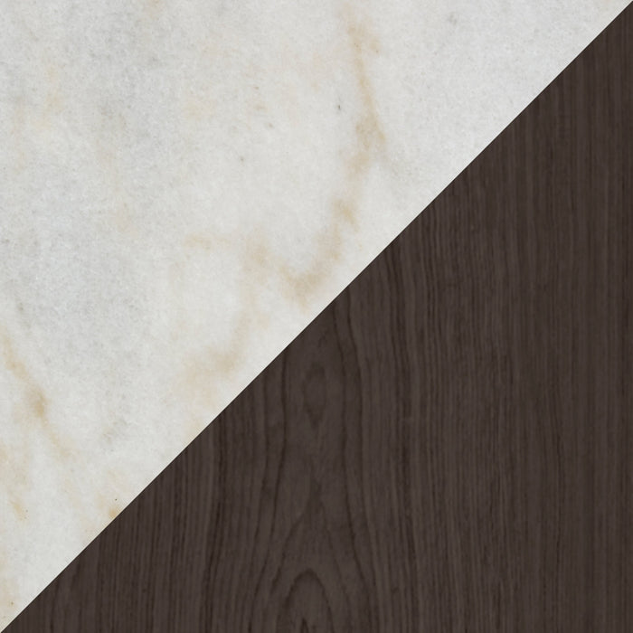 Paradox 48\" Modern Coffee Table with Shelf - White Marble Top with Brushed Platinum Frame