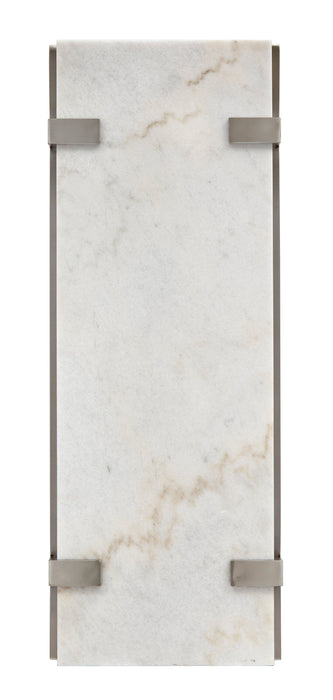 Paradox 48\" Modern Sofa Table with Shelf - White Marble Top with Brushed Platinum Frame