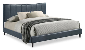 Paseo Platform Bed in Navy Vegan-Leather Fabric - King Size 