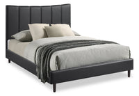Paseo Platform Bed in Black Vegan-Leather Fabric - Queen Size 