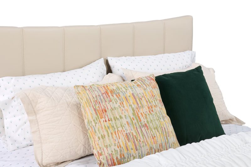 Paseo Platform Bed in Taupe Vegan-Leather Fabric - Queen Size