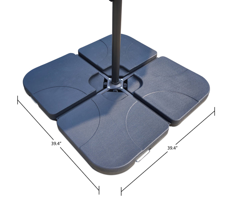 Shanghai Outdoor Patio Umbrella with Base - 114\" W x 75\"H, Weather Resistant Aluminum & Fibreglass, Hand Crank, Water/Sand Fill Attachable Base - Charcoal