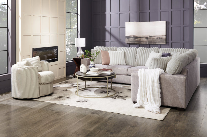 Made in Canada Petite 36\" Chenille Fabric Swivel Cuddler Accent Chair - Groove Mist Grey