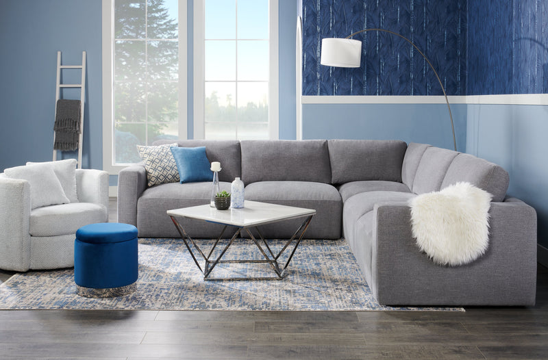Phebe 16.5\" Storage Ottoman with Silver Trim Base - Navy