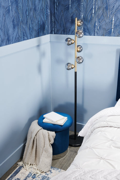 Phebe 16.5\" Storage Ottoman with Silver Trim Base - Navy