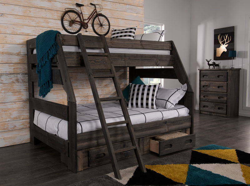 Piper Bunk Bed with Guard Rail for Kids, Solid Pine, Driftwood Grey - Twin/Full