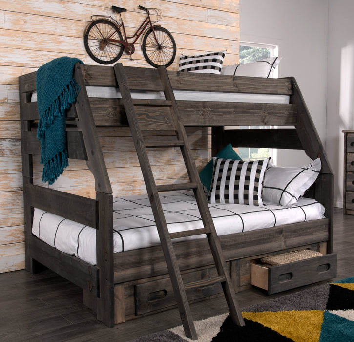 Piper Bunk Bed with Guard Rail for Kids, Solid Pine, Driftwood Grey - Twin/Full