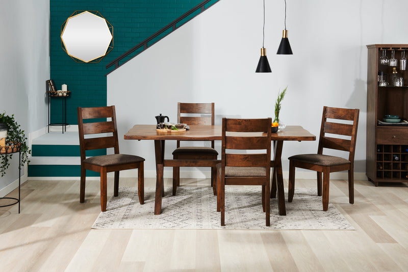 Plum 5pc Dining Set with Table & 4 Chairs, Wood, Live-Edge Look, 70.75\"W- Nutmeg Brown