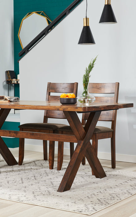 Plum 5pc Dining Set with Table & 4 Chairs, Wood, Live-Edge Look, 70.75\"W- Nutmeg Brown