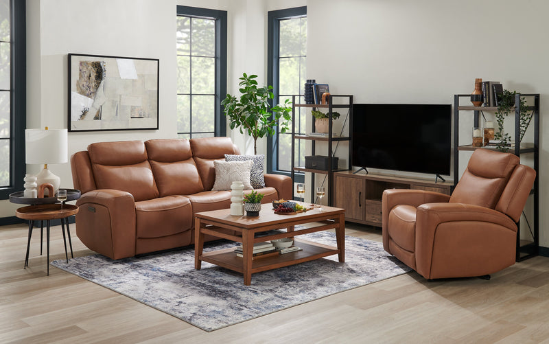 Scott Living Prescott 42.5\" Genuine Leather Power Reclining Chair with Power Headrest - Butternut Brown