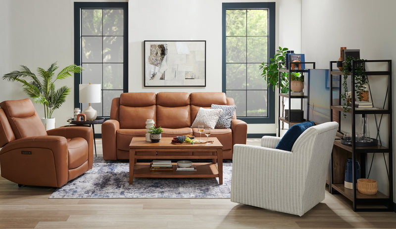 Scott Living Prescott 42.5\" Genuine Leather Power Reclining Chair with Power Headrest - Butternut Brown