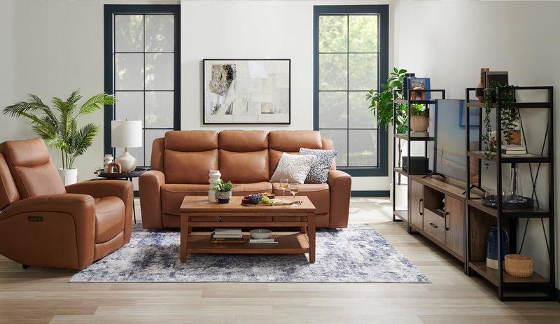 Scott Living Prescott 42.5\" Genuine Leather Power Reclining Chair with Power Headrest - Butternut Brown