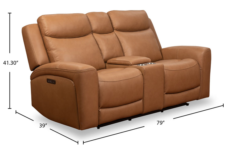 Scott Living Prescott 79\" Genuine Leather Power Reclining Loveseat with Power Headrests - Butternut Brown
