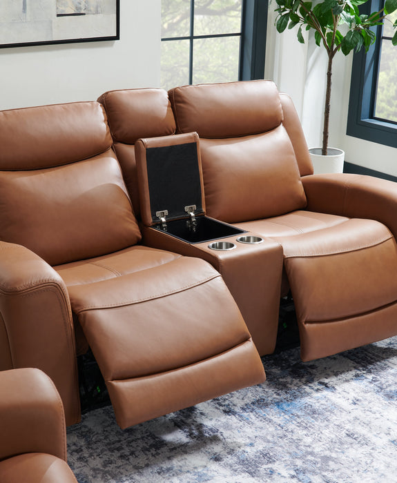 Scott Living Prescott 79\" Genuine Leather Power Reclining Loveseat with Power Headrests - Butternut Brown