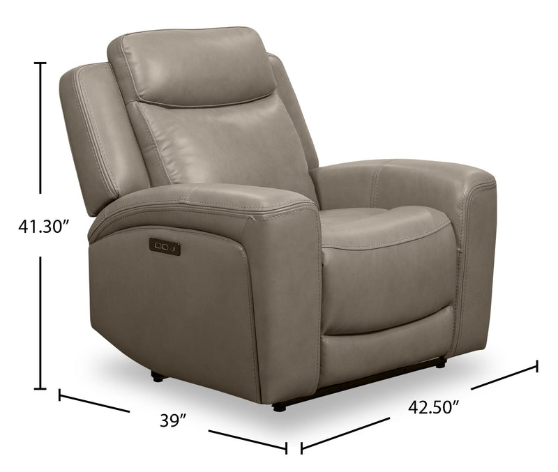 Scott Living Prescott 42.5\" Genuine Leather Power Reclining Chair with Power Headrest - Grey