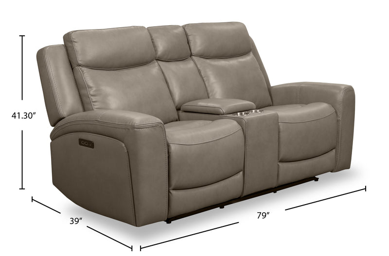 Scott Living Prescott 79\" Genuine Leather Power Reclining Loveseat with Power Headrests - Grey