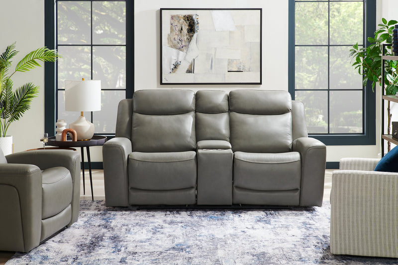 Scott Living Prescott 79\" Genuine Leather Power Reclining Loveseat with Power Headrests - Grey