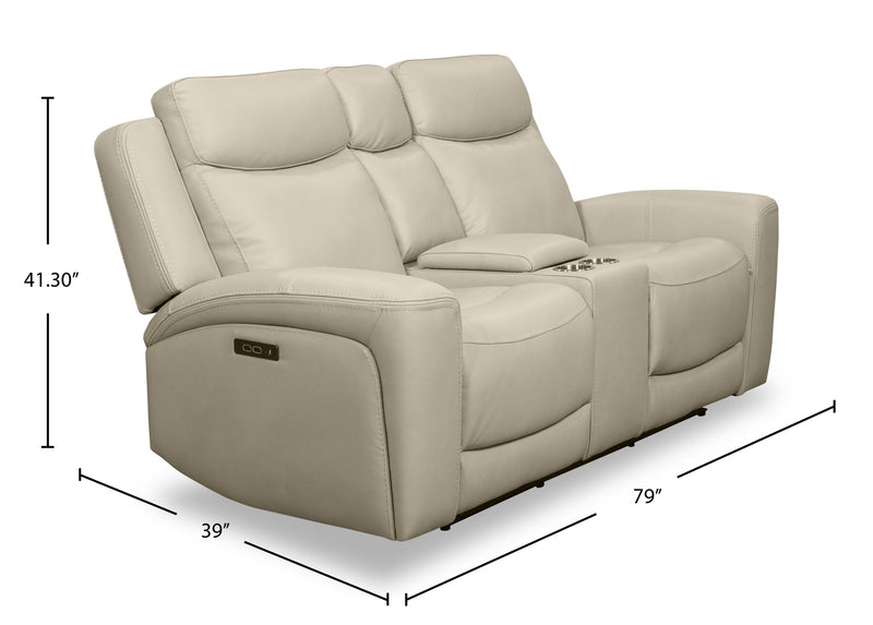 Scott Living Prescott 79\" Genuine Leather Power Reclining Loveseat with Power Headrests - Platinum Grey