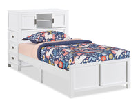 Quinn Platform Bed with Bookcase Headboard, Built-in Desk & Stool, White - Twin Size 