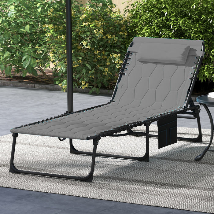 Outsunny Folding Chaise Lounge, Padded Reclining Tanning Chair, Grey