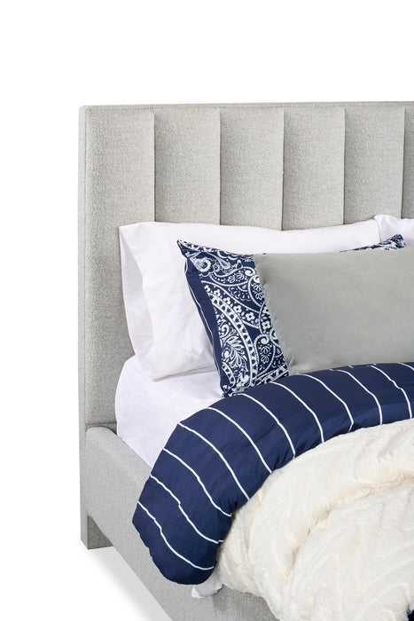 Kort & Co. Rain Upholstered Platform Bed in Light Grey Fabric, Tufted - Queen Size