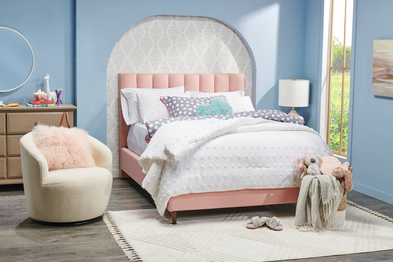 Kort & Co. Rain Upholstered Platform Bed in Pink Fabric, Tufted - Full Size