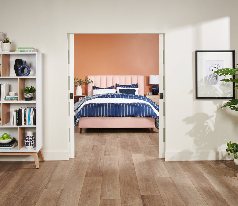 Kort & Co. Rain Upholstered Platform Bed in Pink Fabric, Tufted - Queen Size