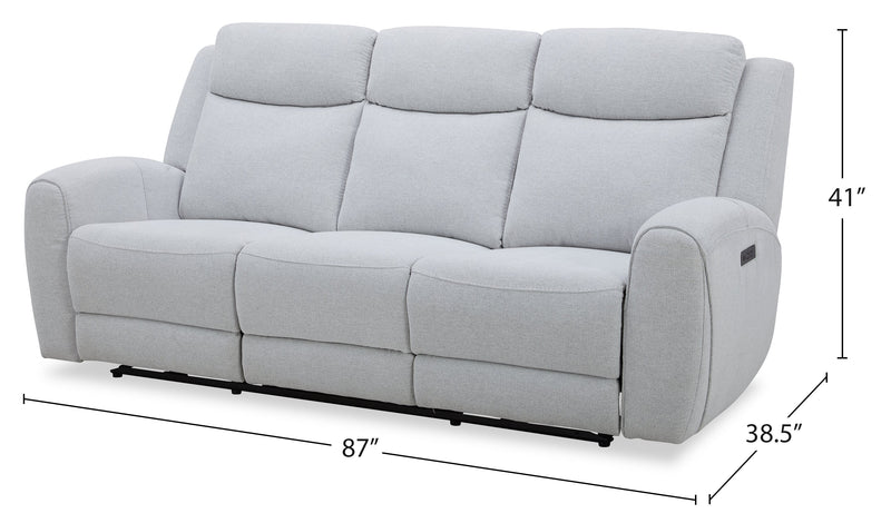 Reign 87\" Fabric Power Reclining Sofa with USB Ports - Bronco Stone Grey