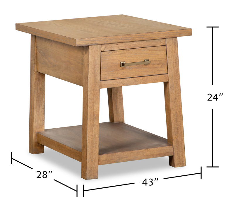 Rhett 22\" Modern End Table with Storage and Shelf - Light Brown Oak