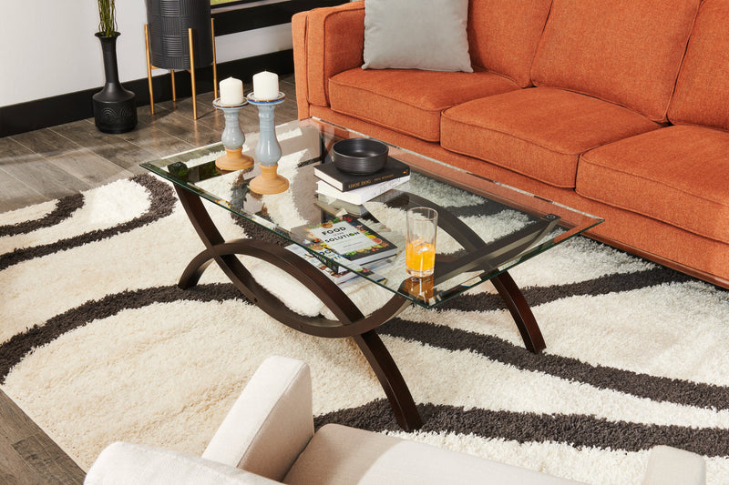 Ricci  48\" Modern Glass Top Coffee Table - Glass with Espresso Finished Legs