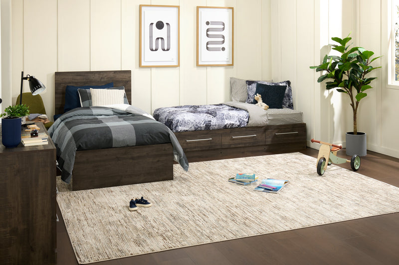 Riley Mates Bed with 3-Drawer Storage for Kids, Made in Canada, Grey - Twin Size