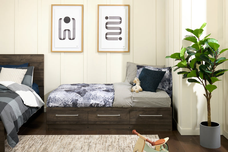 Riley Mates Bed with 3-Drawer Storage for Kids, Made in Canada, Grey - Twin Size