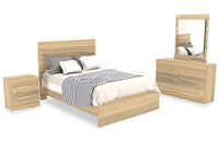 Riley 6pc Bedroom Set with Panel Bed, Dresser, Mirror & Nightstand, Made in Canada, Natural - Full Size 