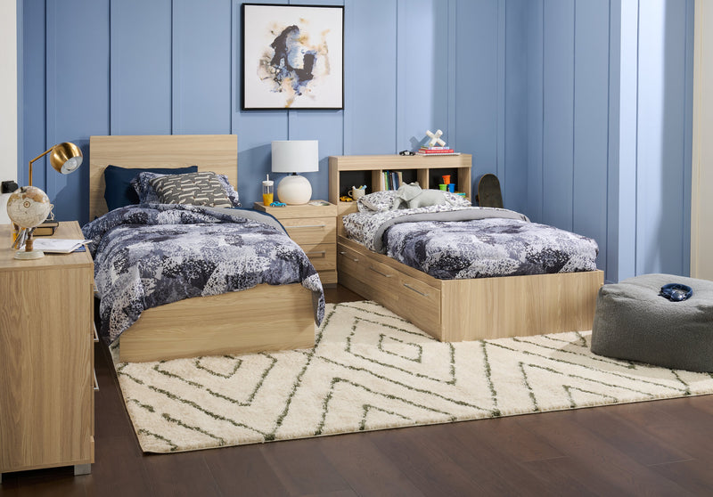 Riley Panel Bed with Headboard & Frame for Kids, Made in Canada, Natural - Twin Size